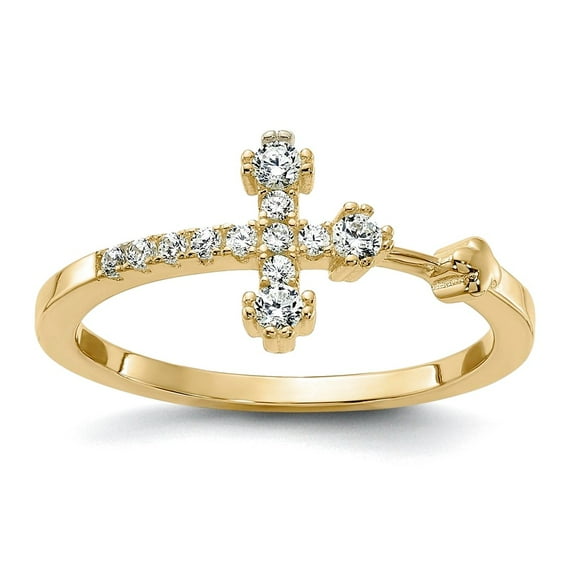 925 Sterling Silver Gold-tone Cubic Zirconia Religious Faith Cross Ring Size 6 1.5mm Wide Ring for Women