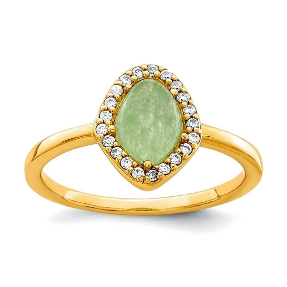 925 Sterling Silver Gold-tone Green Stone and Cubic Zirconia Ring Size 6 Ring for Women
