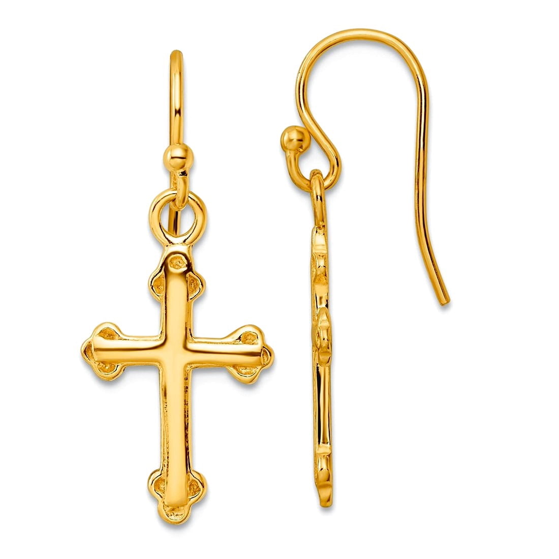 925 Sterling Silver Gold-tone Polish Religious Faith Cross Dangle Shepherd Hook Earrings 32.3x12.8mm Wide Dangle Earring