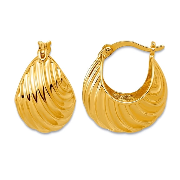 925 Sterling Silver Gold-tone Polished Grooved Hoop Earrings 18x16mm Wide 12mm Thick Hoop Earring for Women