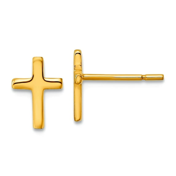 925 Sterling Silver Gold-tone Polished Religious Faith Cross Post Earrings 9.15x6.6mm Wide Stud Earring for Women