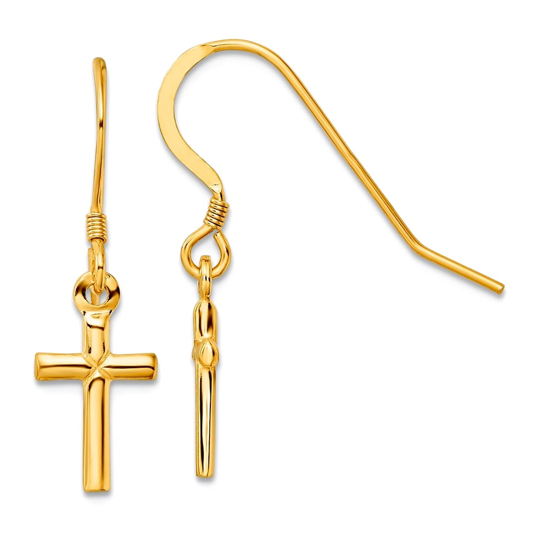 925 Sterling Silver Gold-tone Polished Religious Faith Cross Shepherd Hook Earrings 29.65x8.5mm Wide Stud Earring for Wo