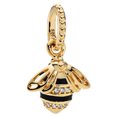 thumbnail image 1 of 925 Sterling Silver Golden Black Enamel Striped Queen Bee Dangle Charm for Bracelet Charms Bangle Pendant Jewelry, 1 of 5