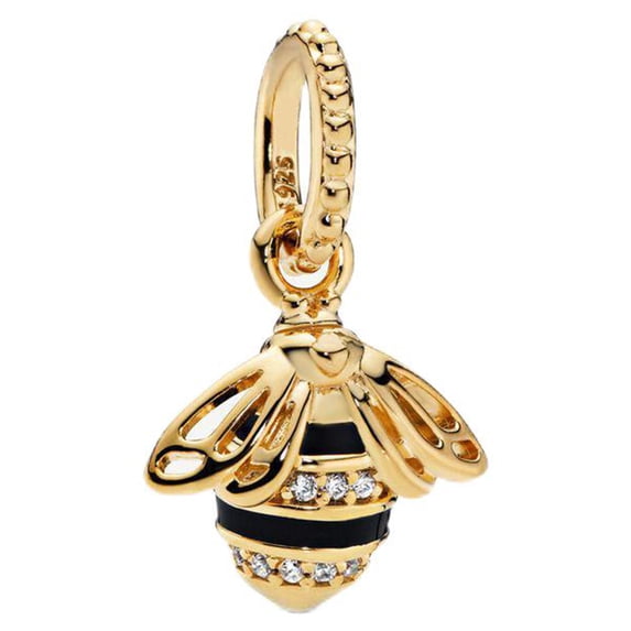 925 Sterling Silver Golden Black Enamel Striped Queen Bee Dangle Charm for Bracelet Charms Bangle Pendant Jewelry