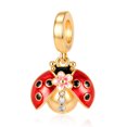 thumbnail image 1 of 925 Sterling Silver Golden Flying Ladybug with Pink Flower Dangle Charm Bead for Bracelet Charms Bangle Pendant Jewelry, 1 of 5