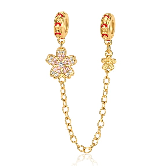 925 Sterling Silver Golden Sakura Flower Ladybug Safety Chain Charm for Bracelet Charms Necklace Pendants Jewelry