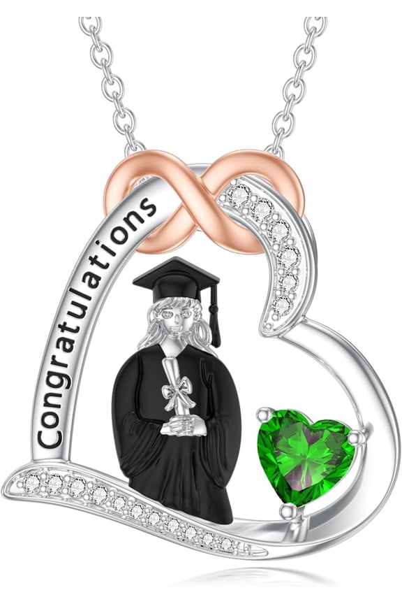 925 Sterling Silver Graduation Necklace Class of 2025 Bachelor Pendant with May Birthstone College High School Graduation Jewelry Gifts for Women