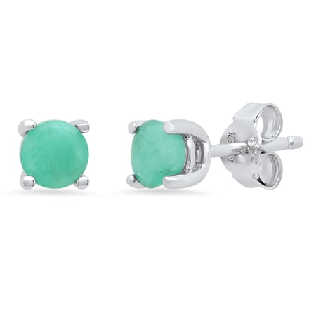 925 Sterling Silver Green Emerald Round Stud Earrings for Women 5mm May Birthstone with Push Backs by MAX + STONE