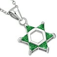 thumbnail image 1 of 925 Sterling Silver Green Emerald-Tone CZ Jewish Star of David Pendant Necklace, 18", 1 of 3