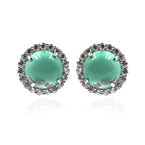 925 Sterling Silver Green New Lander, White CZ Earring