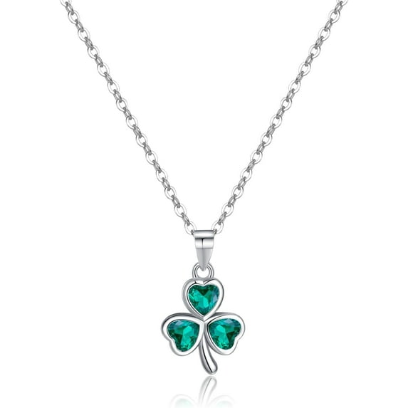 925 Sterling Silver Green Shamrock Choker Necklace for Women Teens Clover Pandant Necklace Chain