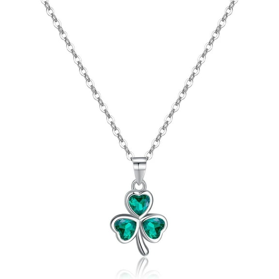 925 Sterling Silver Green Shamrock Choker Necklace for Women Teens Clover Pandant Necklace Chain