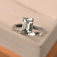 thumbnail image 1 of 925 Sterling Silver Green amethyst ring prong set ring emerald shape ring solitaire ring party ring, 1 of 3