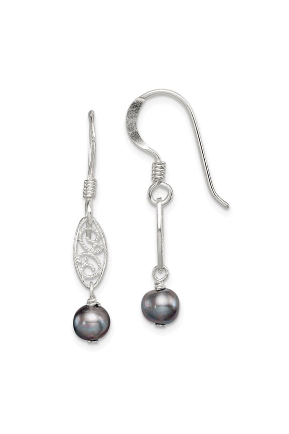 925 Sterling Silver Grey FW Cultured Pearl Dangle Earrings; for Adults and Teens; for Women and Men