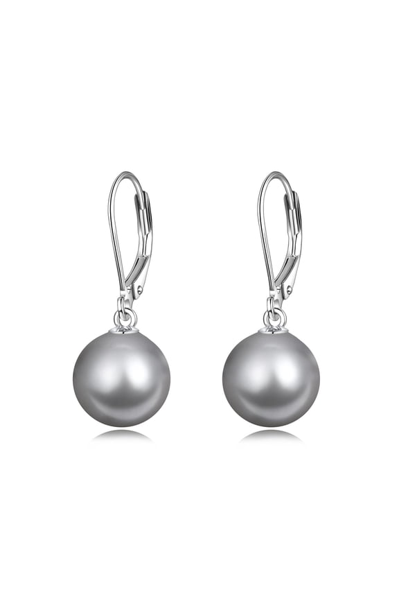925 Sterling Silver Grey Pearl Leverback Earrings Dangle Drop Jewelry Gifts for Women (Black Pearl-A)