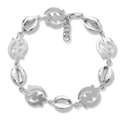 .925 Sterling Silver Gye Nyame Adinkra Cowrie Shells Links Bracelet w. Lobster Lock
