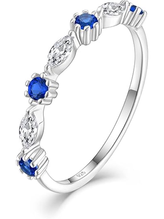 925 Sterling Silver Half Eternity CZ Rings, Round & Milgrain Cubic Zirconia Wedding Bands Thin Stackable Birthstone Bands Ring Jewelry Gift for Women Wife Girlfriend, Size 5-10