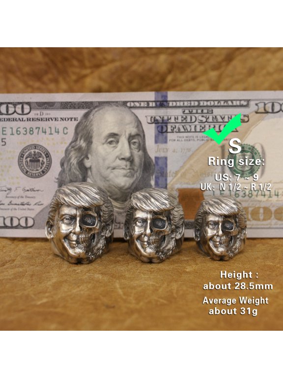 925 Sterling Silver Half Skull USA President Ring Punk Jewelry TA413 Small Model US Size 7