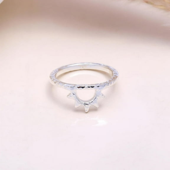 925 Sterling Silver Half Sun Ring Minimalist Handmade Silver Jewelry Dainty Open Sunburst Band for Women Boho Artisan Statement Ring