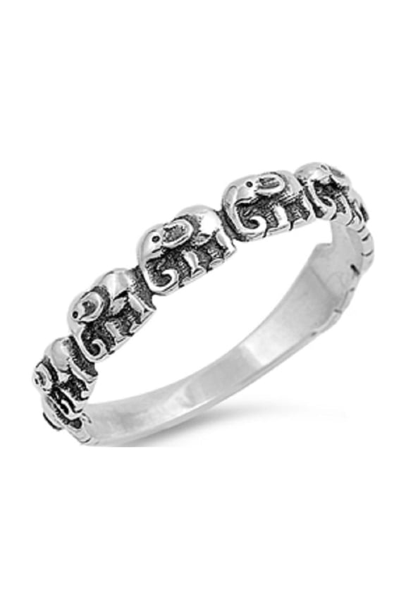925 Sterling Silver Half Way Eternity Elephant Ring Size 9