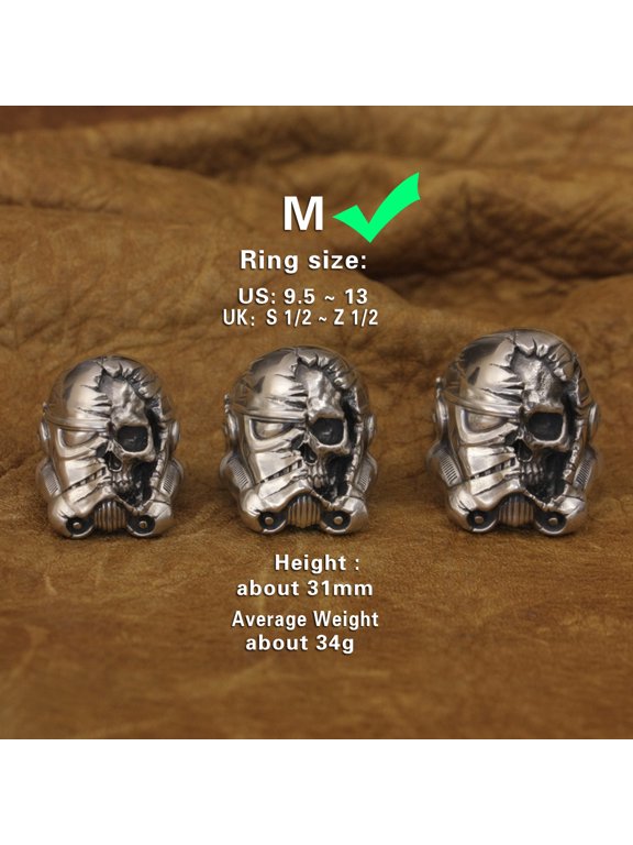 925 Sterling Silver Half face White Warrior Ring Biker Punk Jewelry TA311 Middle Model US Size 11