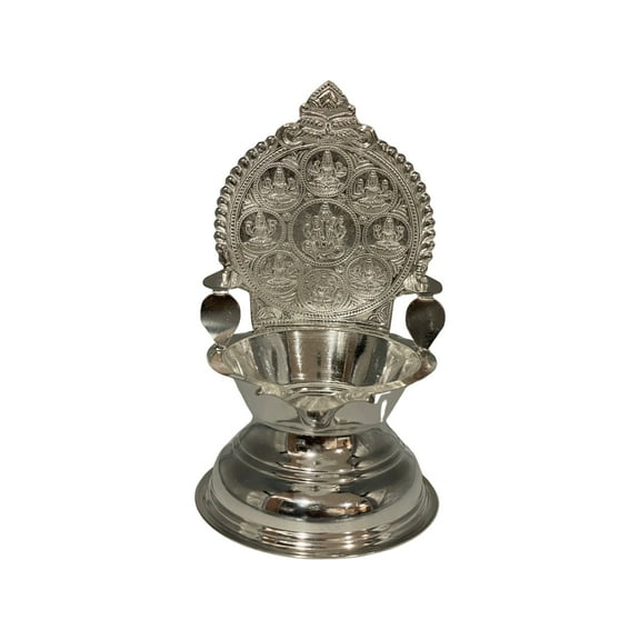 925 Sterling Silver Hallmarked Ashta Lakshmi / Ashta Kamakshi Deepak (Diya) Deepak Height & Capacity: 3.25" Diya (10ml)