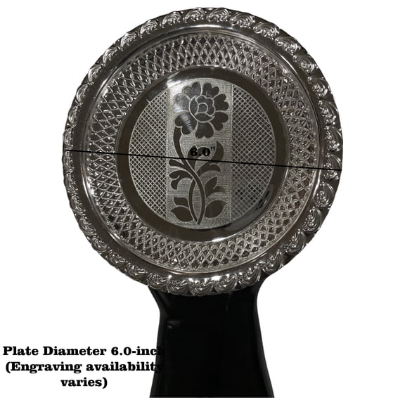 925 Sterling Silver Hallmarked Designer SMALL Puja Plate - Style#04 Plate Diameter (Design Varies by Size): 6.0" Plate (Dia=6.0 inch )