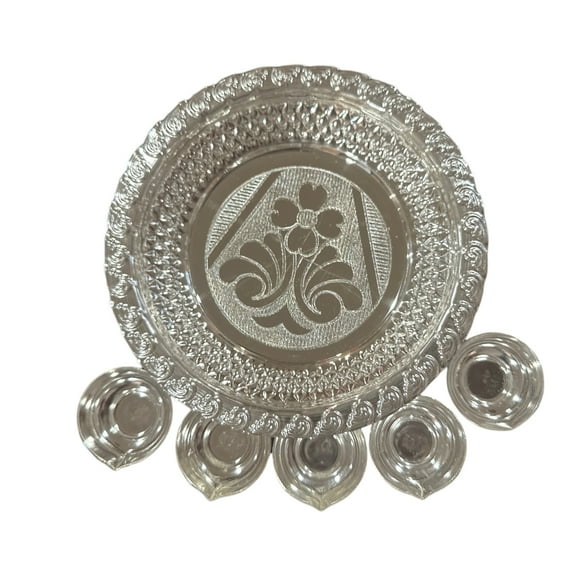 925 Sterling Silver Hallmarked Diwali 4.5 inch Chirag Diya Puja Set