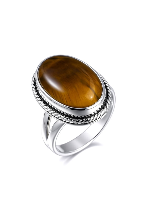 925 Sterling Silver Hallmarked Genuine Tiger Eye Gemstone Retro Style Designer Fashion Finger Ring For Women & Men Ethnic Modern Boho Ring By Artisan