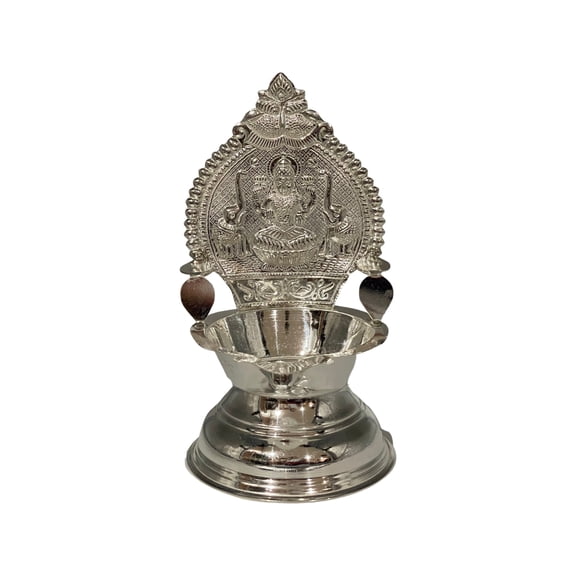 925 Sterling Silver Hallmarked Lakshmi / Kamakshi Deepak (Diya) Diya (Height & Capacity): 4.25" Diya (20ml)