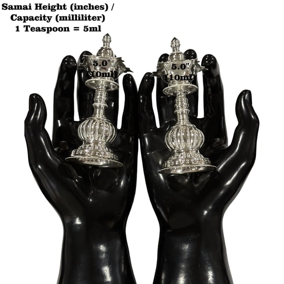 925 Sterling Silver Hallmarked Small Five Star / Kerala Naxi Samai / Kuthu Vilakku Pair -Style#01 Height & Capacity (PAIR): 5.0" (20ml / Pair)