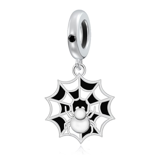925 Sterling Silver Halloween Spider Web Dangle Charm for Bracelet Charms Bangle Pendant Jewelry