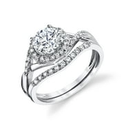 925 Sterling Silver Halo CZ Wedding Engagement Ring Set