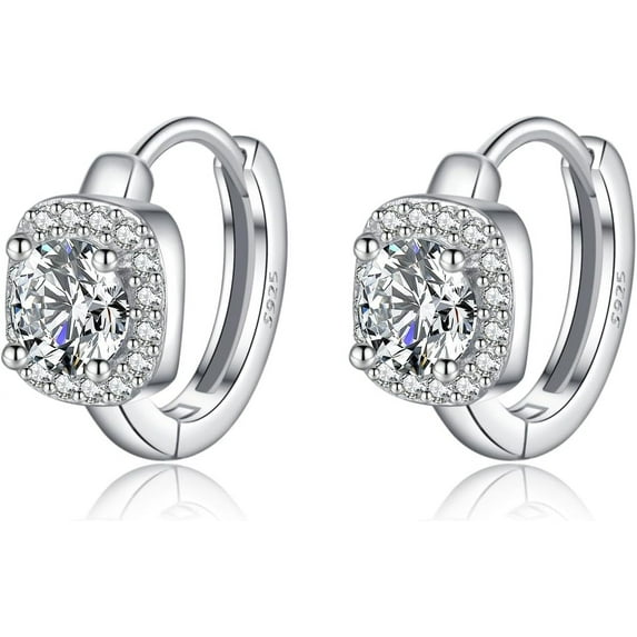 925 Sterling Silver Halo Simulated Diamond Hoop Earrings for Women Teens Sparkly CZ Huggie Earrings Cubic Zirconia Hoop Earrings