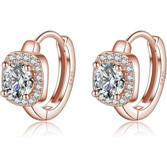 925 Sterling Silver Halo Simulated Diamond Hoop Earrings for Women Teens Sparkly CZ Huggie Earrings Cubic Zirconia Hoop Earrings
