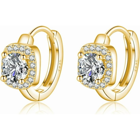 925 Sterling Silver Halo Simulated Diamond Hoop Earrings for Women Teens Sparkly CZ Huggie Earrings Cubic Zirconia Hoop Earrings