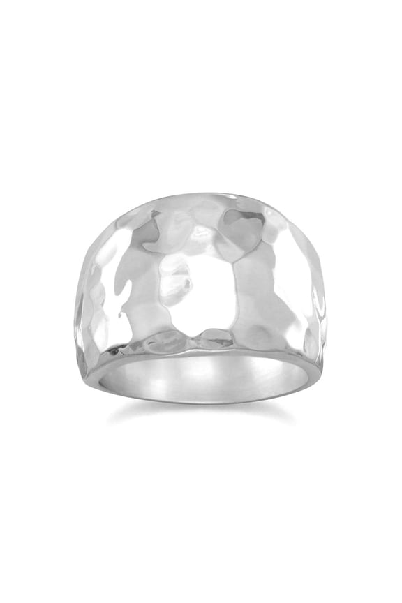 925 Sterling Silver Hammered Cigar Band Ring Graduated To 16.5mm Size 8 Ring for Women and Men