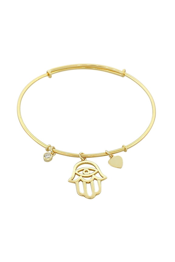 925 Sterling Silver Hamsa Evil Eye Love Heart Bangle Bracelet with Clasp