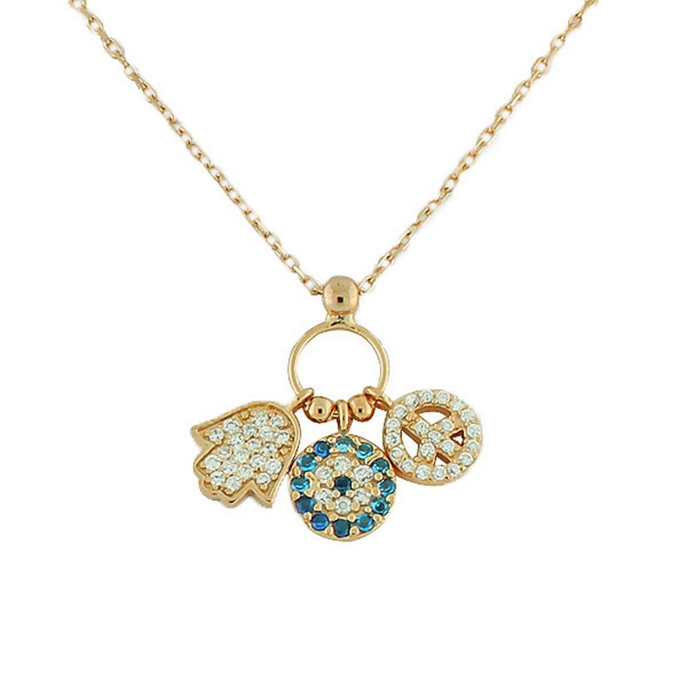 Evil Eye Nazar Boncuk and Hamsa Hand Charm Necklace Nontarnish Sterling Silver Evil Eye Nazar Boncuk and Hamsa Hand Charm Necklace Nontarnish Sterling Silver