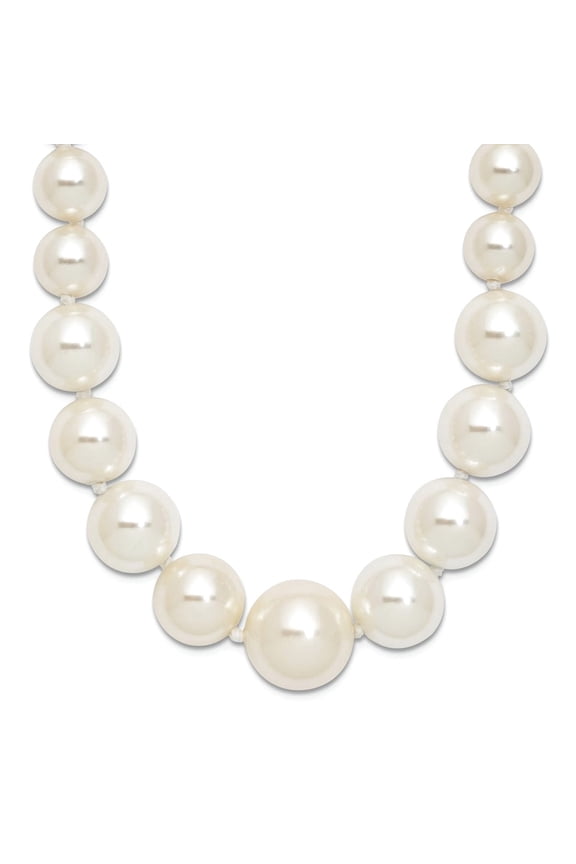 925 Sterling Silver Hand knotted Majestik Rhodium Plated6-12mm Graduated White Imitat Shell Pearl Necklace 18 Inch Penda