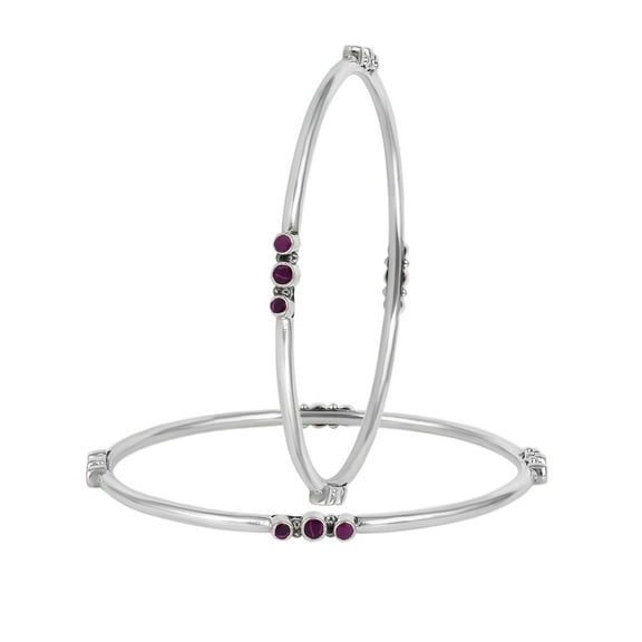 925 Sterling Silver Handmade Bangle with Natural Ruby Gemstones – 11.85g Bezel Set Round Red Stones – Artisan Jewelry for Women (2.25 Inches)