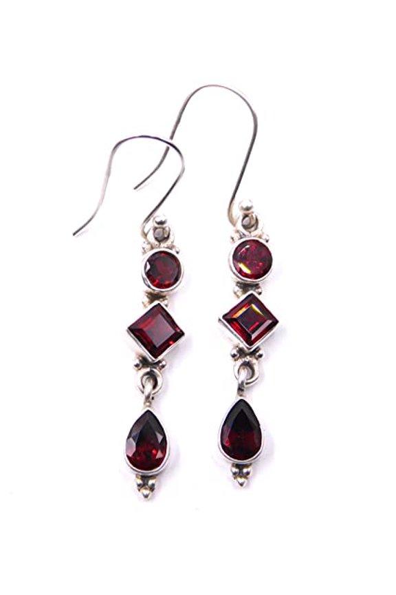 925 Sterling Silver Handmade Dangle Drop Earring For Women Natural Gemstone Earring (Garnet Earring) purple