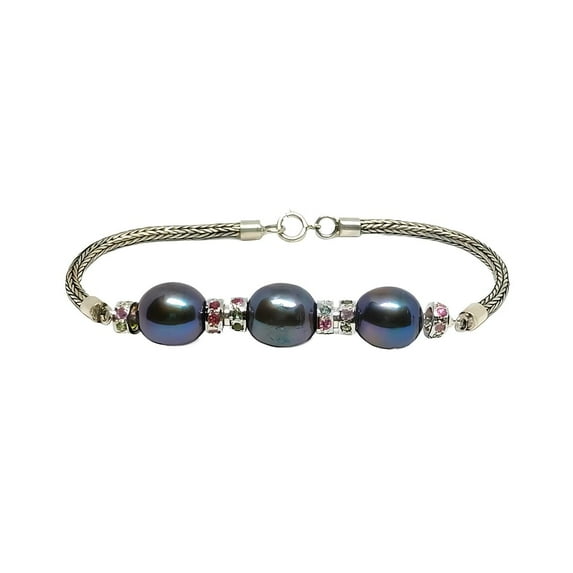 925 Sterling Silver Handmade Designer Bracelet for Women, Pearl Tourmaline Gemstone Fashion Bracelet, Gift Party Jewelry, Snake Chain Bracelet