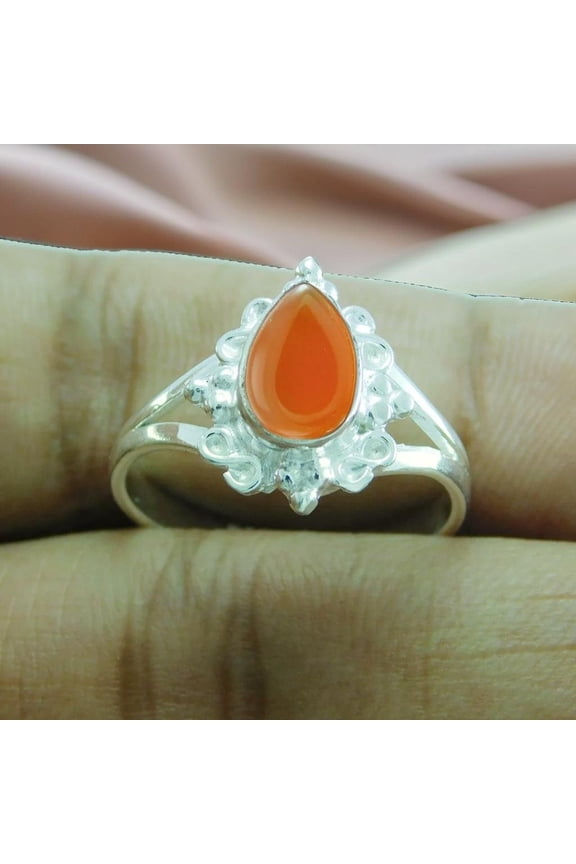 925 Sterling Silver Handmade Designer Ring Unique Natural Red Onyx Gemstone Jewelry