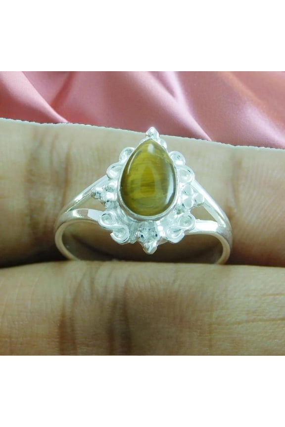 925 Sterling Silver Handmade Designer Ring Unique Natural Tiger's Eye Gemstone Jewelry