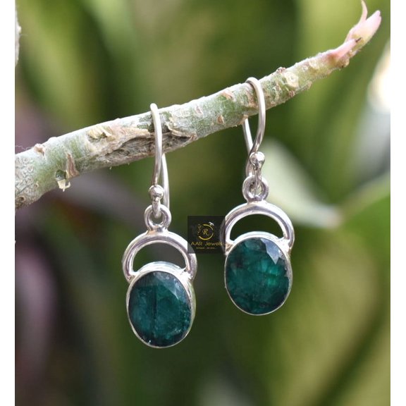 925 Sterling Silver Handmade Emerald Gemstone Women Dangle Earrings For Festival Gift