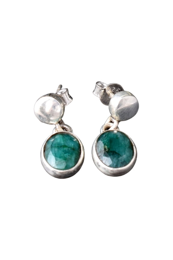 925 Sterling Silver Handmade Emerald Gemstone Women Dangle Earrings For Festival Gift
