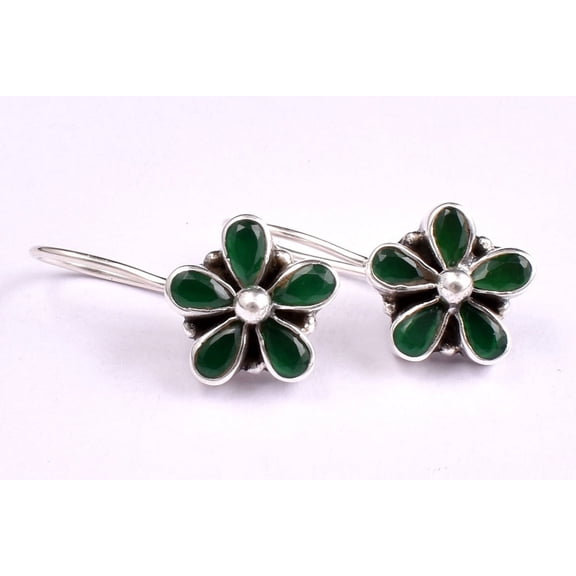 925 Sterling Silver Handmade Emrald Gemstone Women Dangle Earrings For Festival Gift