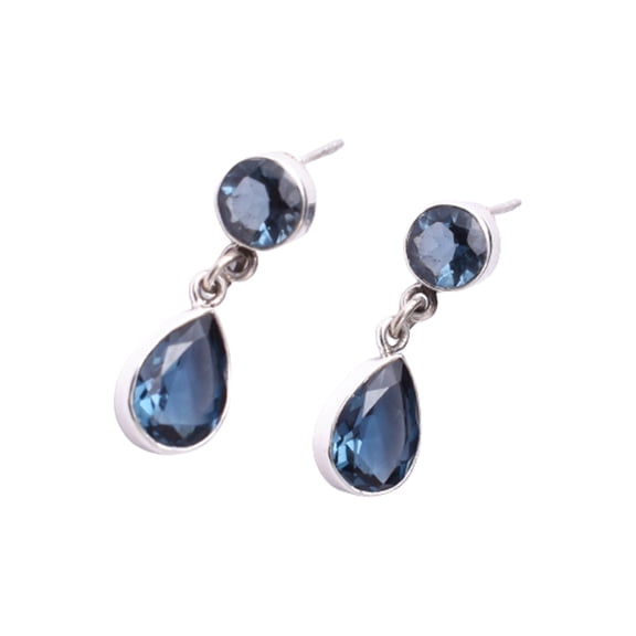 925 Sterling Silver Handmade London Blue Topaz Gemstone Women Dangle Earrings For Festival Gift