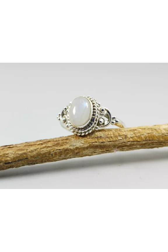 925 Sterling Silver Handmade Natural Oval Moonstone Gemstone Half Round Ring